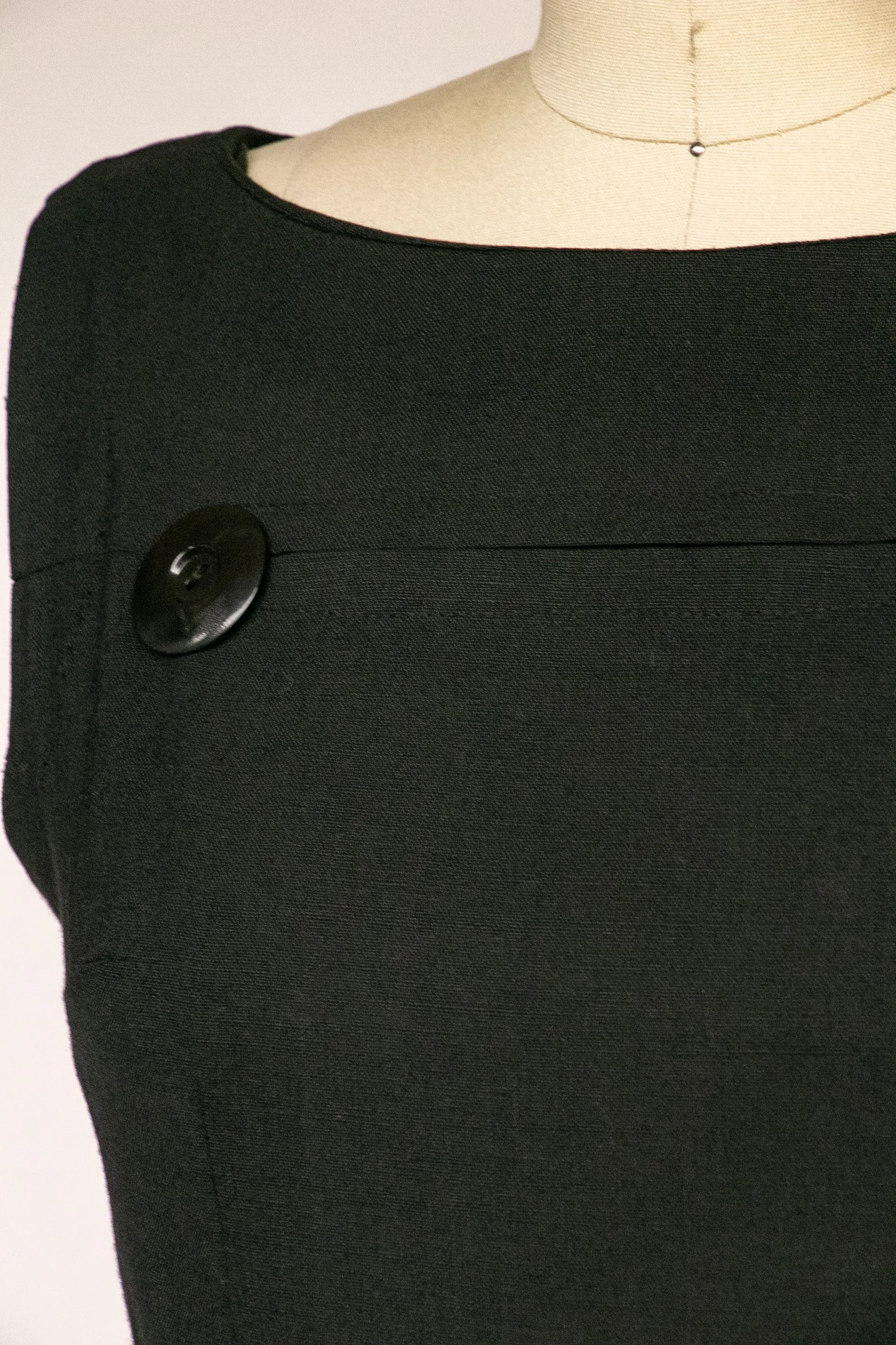 1960s Day Dress Black Mod Shift S