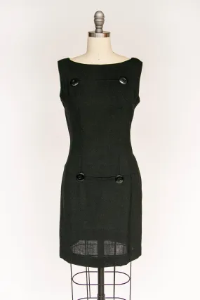 1960s Day Dress Black Mod Shift S
