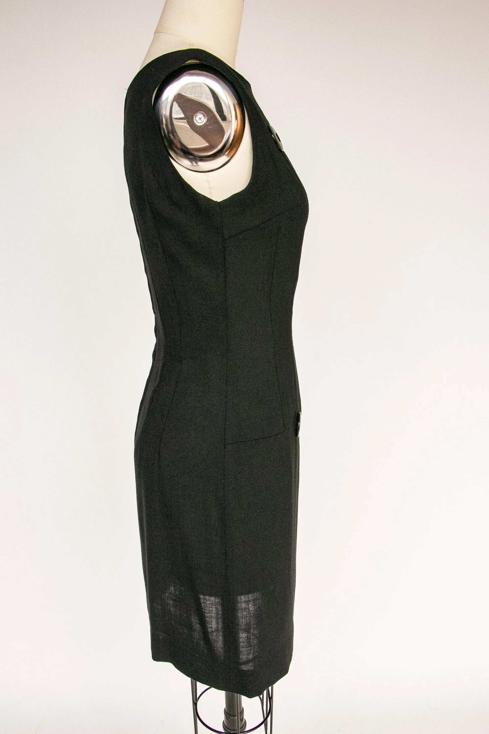 1960s Day Dress Black Mod Shift S