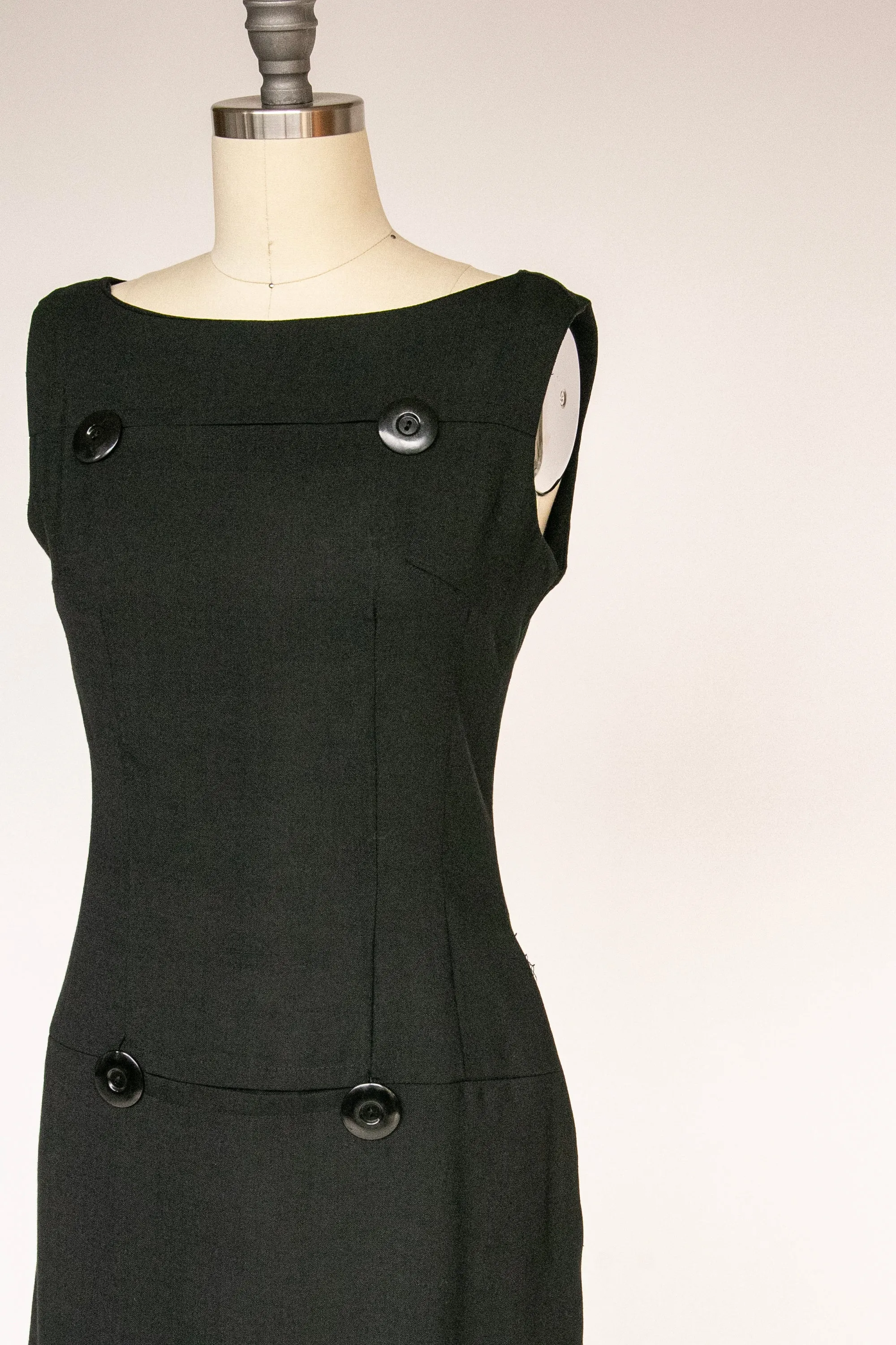 1960s Day Dress Black Mod Shift S