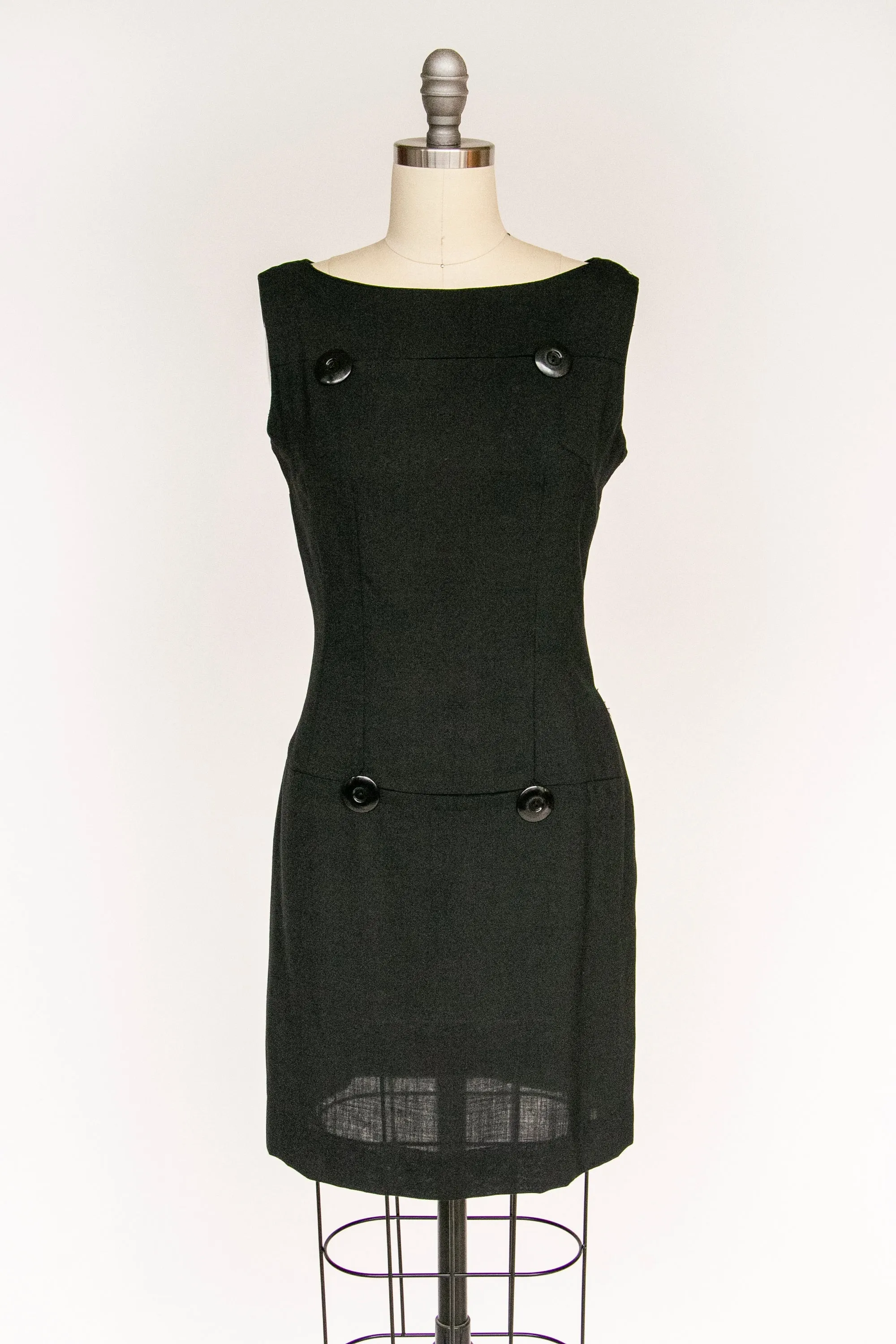1960s Day Dress Black Mod Shift S