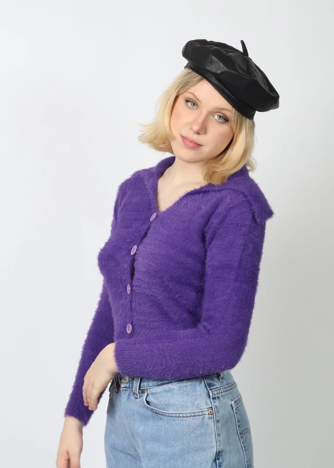 70's Style Purple Knit Sweater