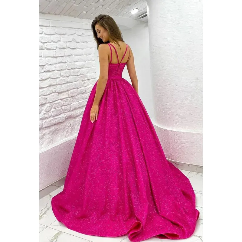 A-Line Straps Sequined Belt Sleeveless Prom Dress
