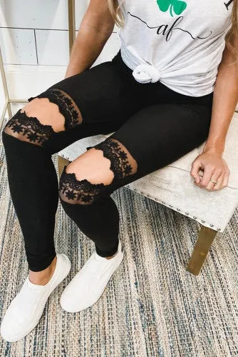 ALL THAT JAZZ Lace Split Knee Leggings