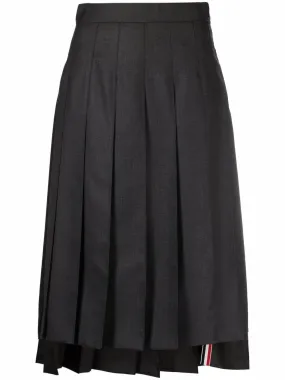 Below Knee Dropped Back Pleated Skirt In Super 120’S Twill Dark Grey