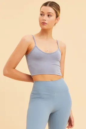 Blue Crop Cami Top Smooth Scoop Neck Sleeveless