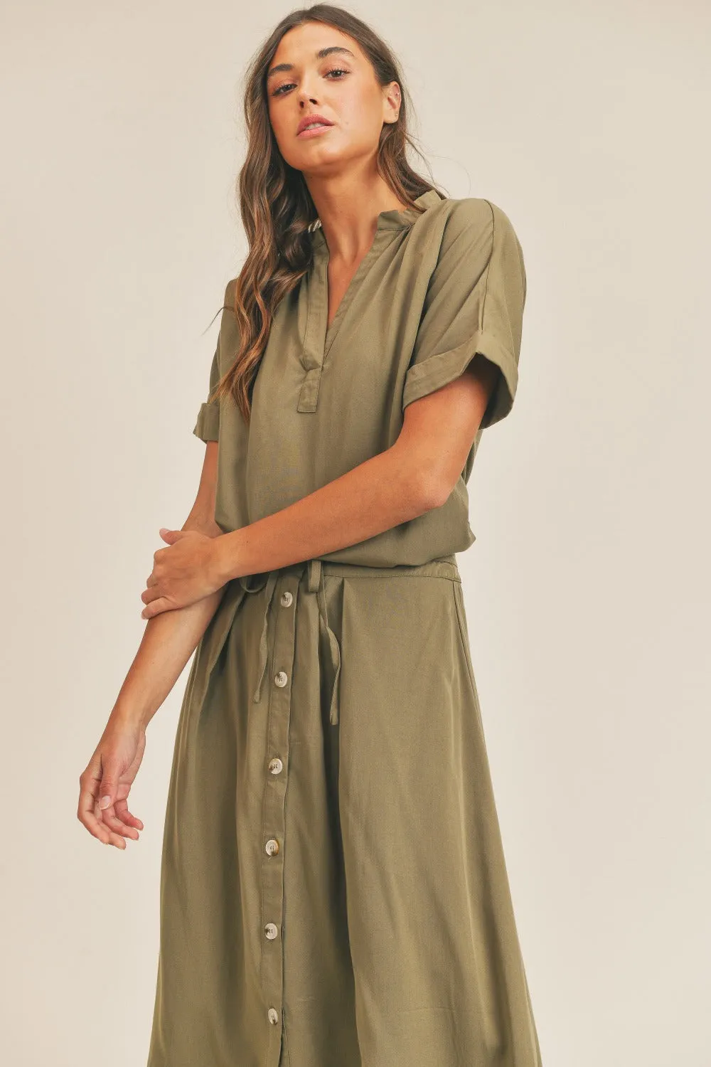 Blue Zone Planet |  MABLE Short Sleeve Top and Button Down Midi Skirt Set