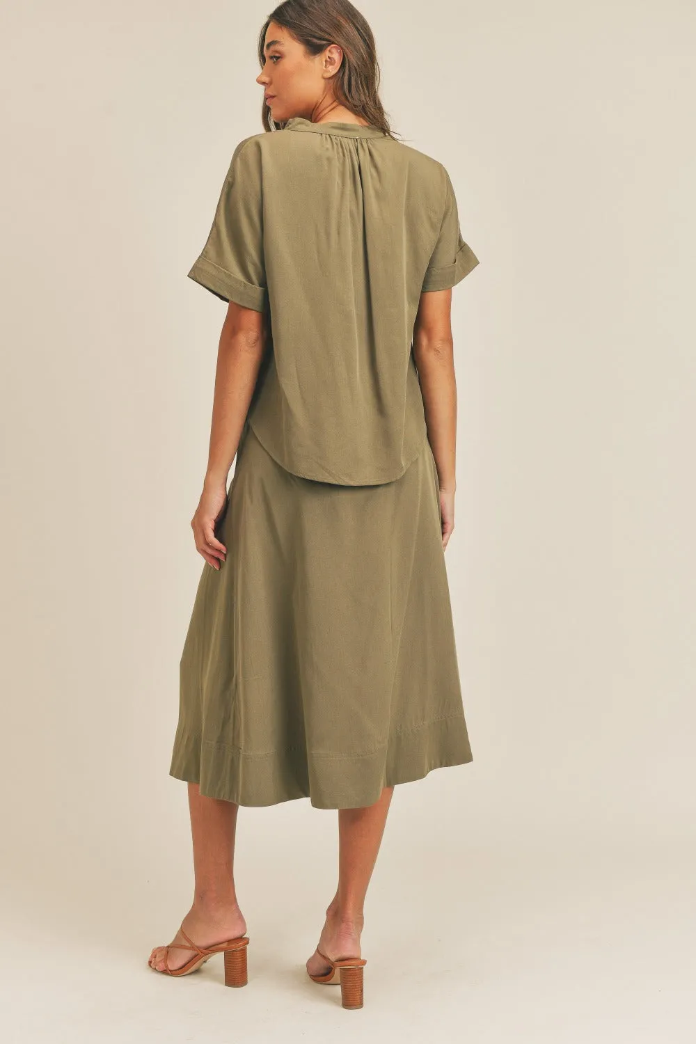 Blue Zone Planet |  MABLE Short Sleeve Top and Button Down Midi Skirt Set