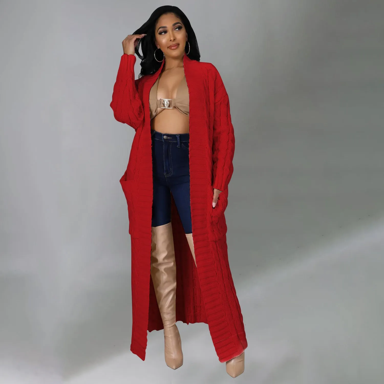 Casual Oversized Knit Pocket Cardigan