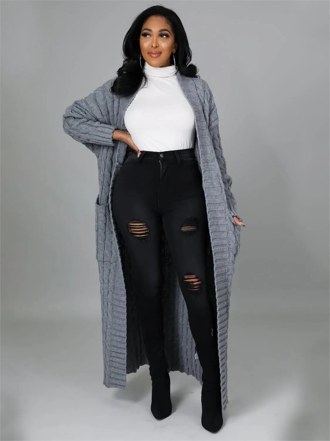 Casual Oversized Knit Pocket Cardigan