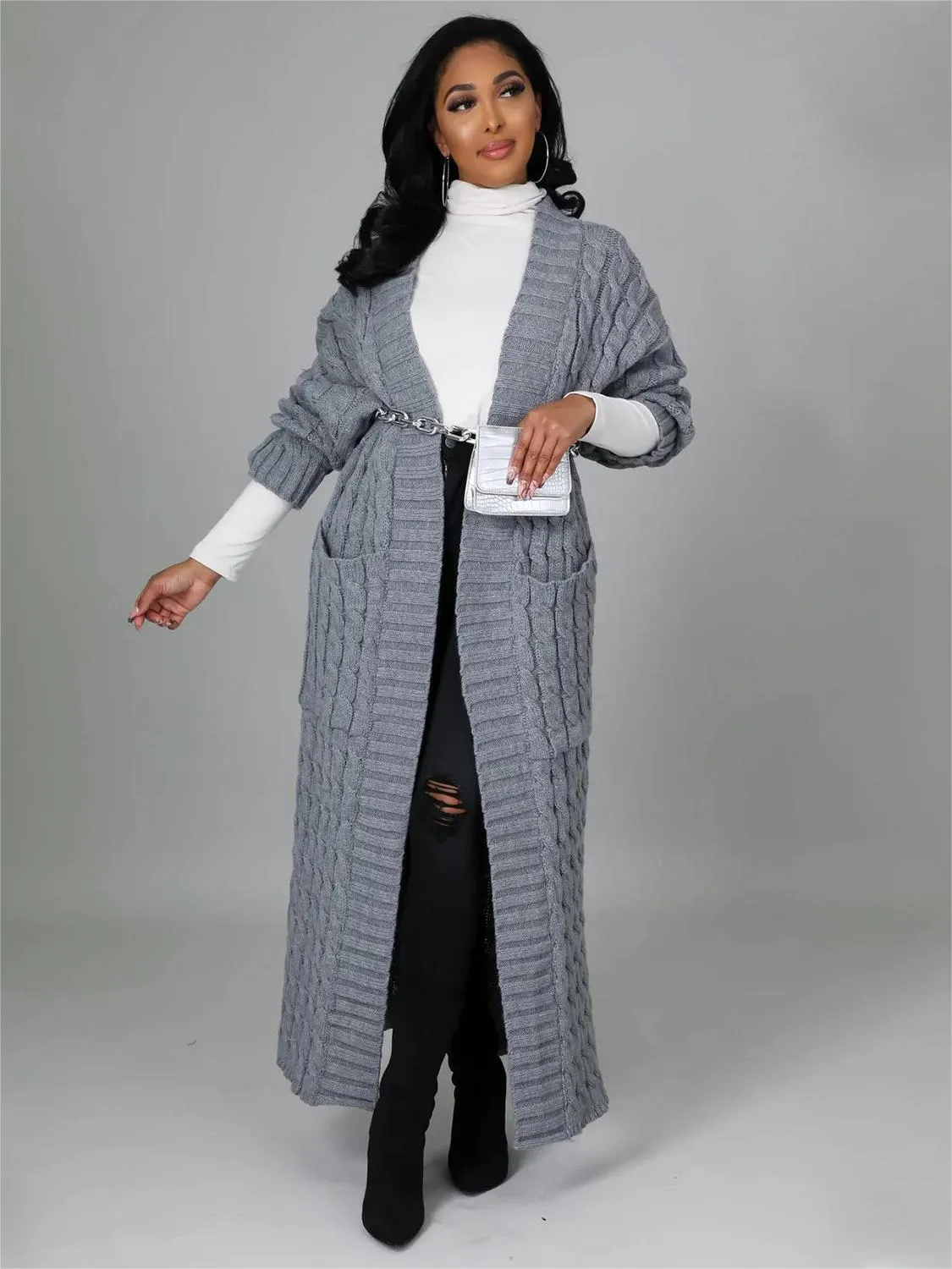 Casual Oversized Knit Pocket Cardigan