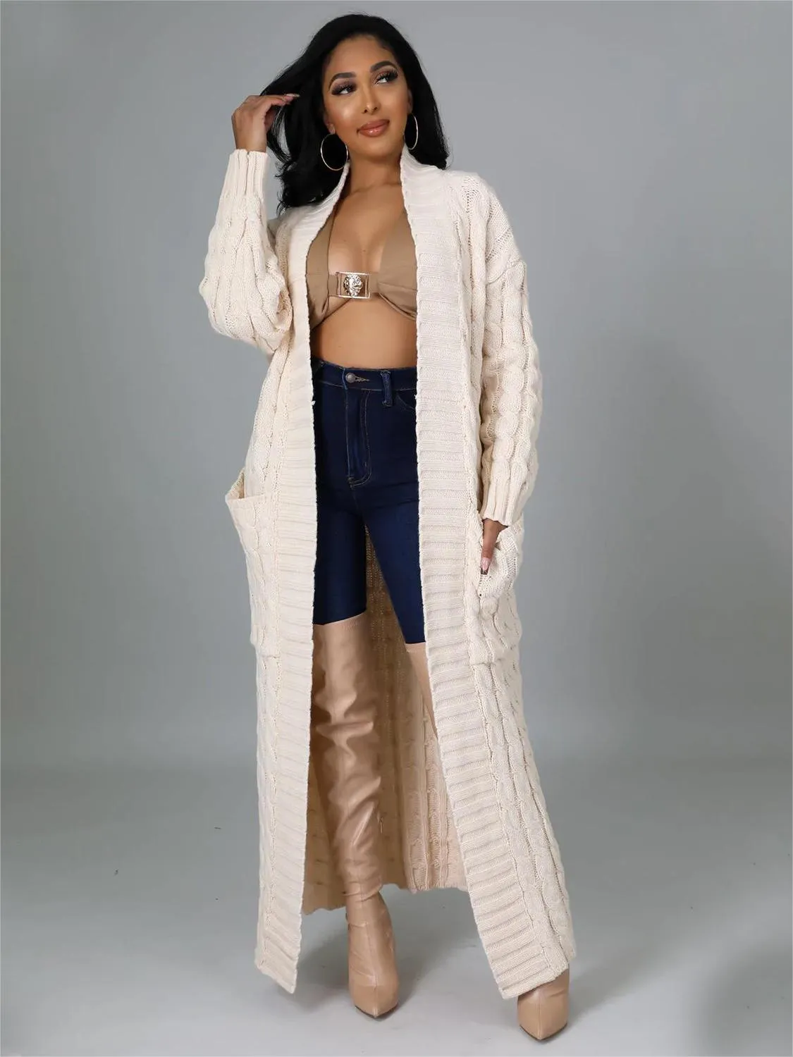 Casual Oversized Knit Pocket Cardigan