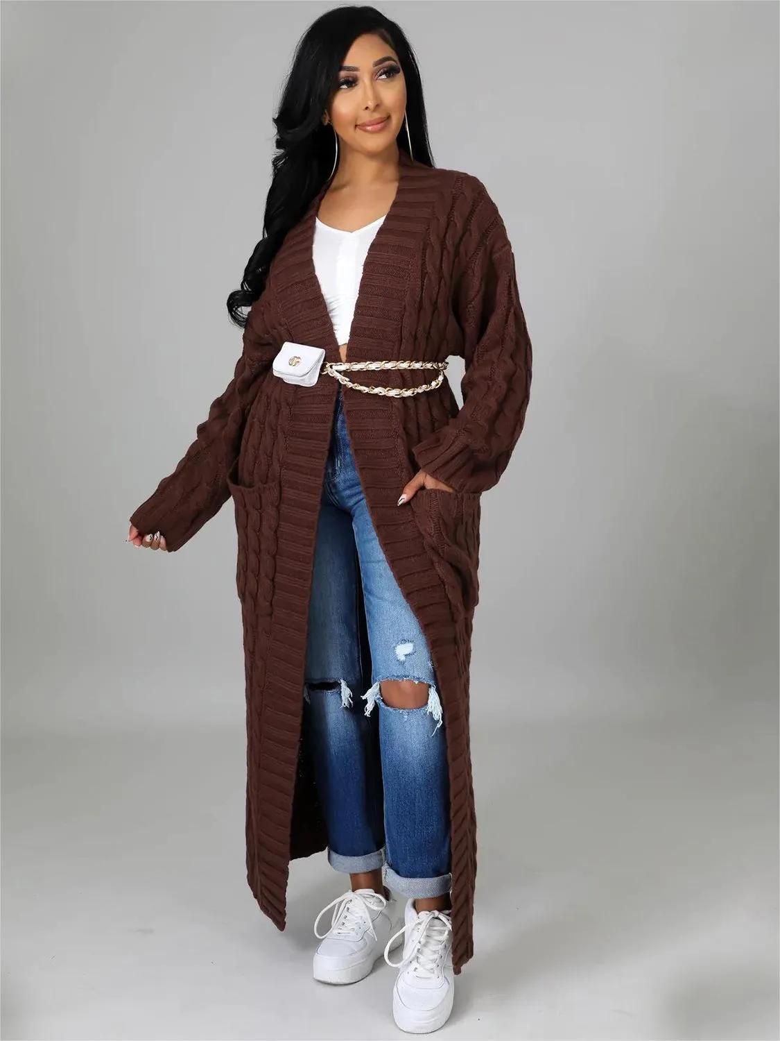 Casual Oversized Knit Pocket Cardigan
