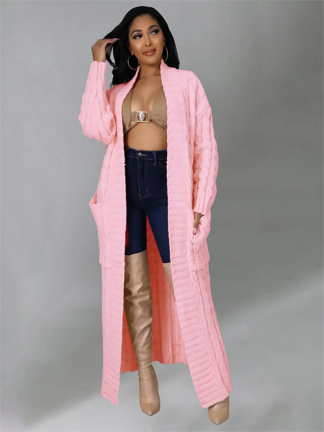 Casual Oversized Knit Pocket Cardigan