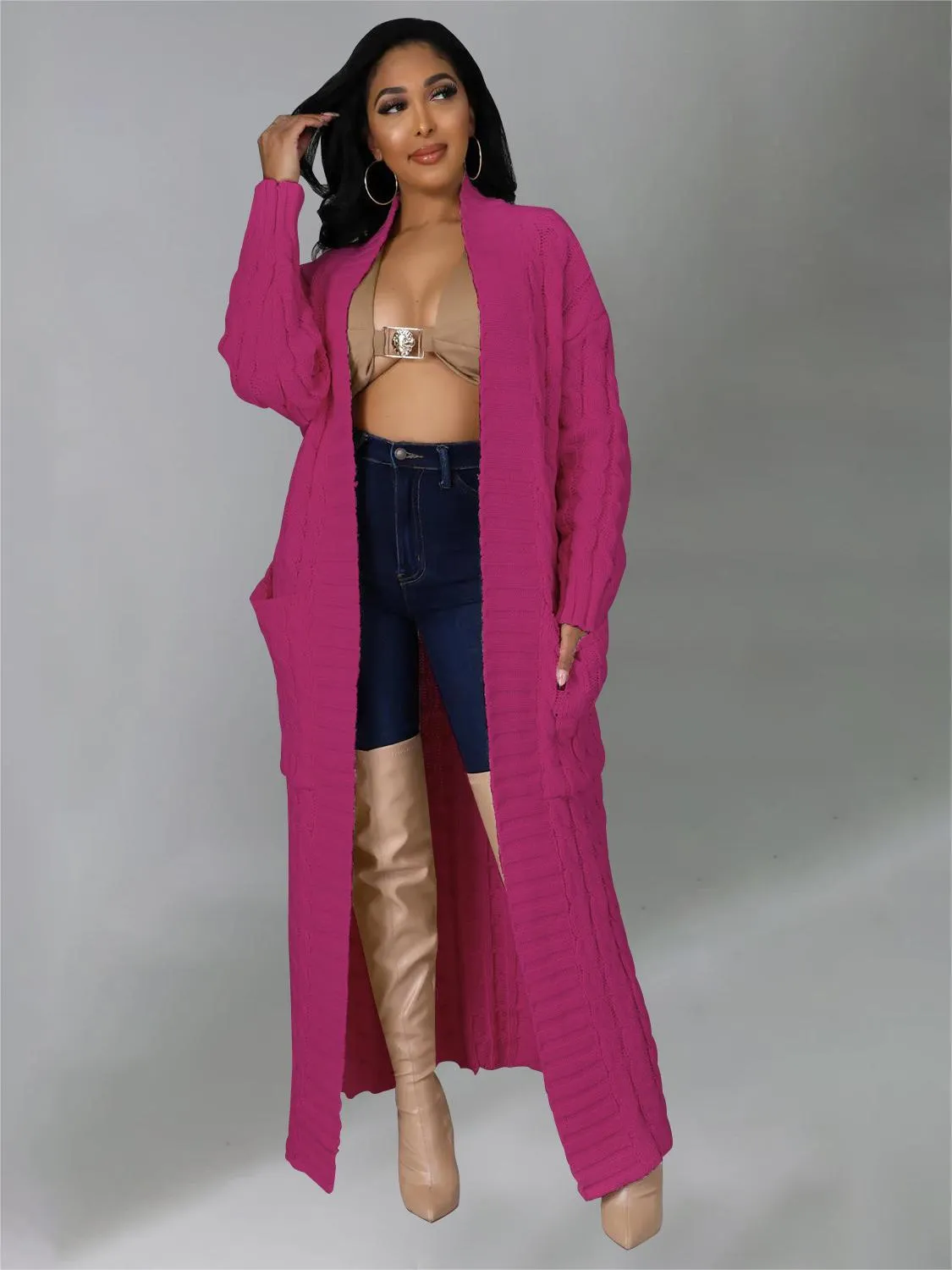 Casual Oversized Knit Pocket Cardigan