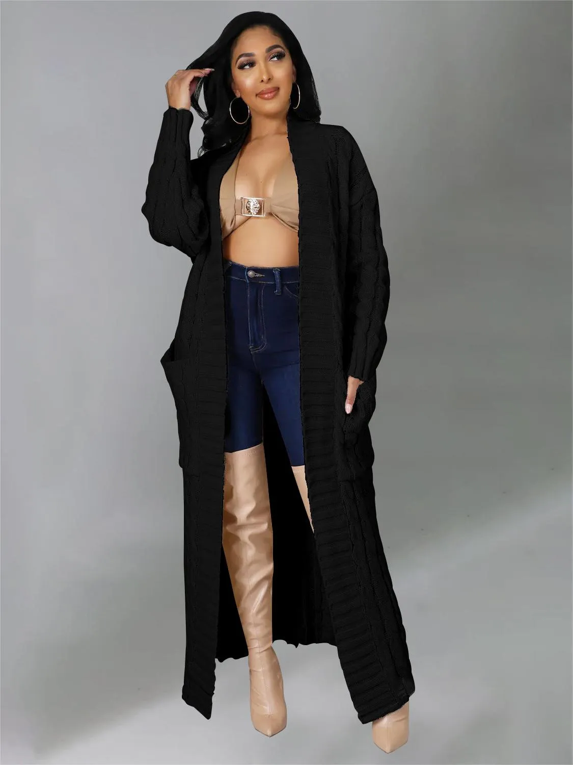 Casual Oversized Knit Pocket Cardigan