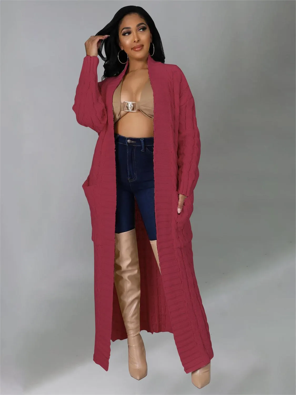 Casual Oversized Knit Pocket Cardigan