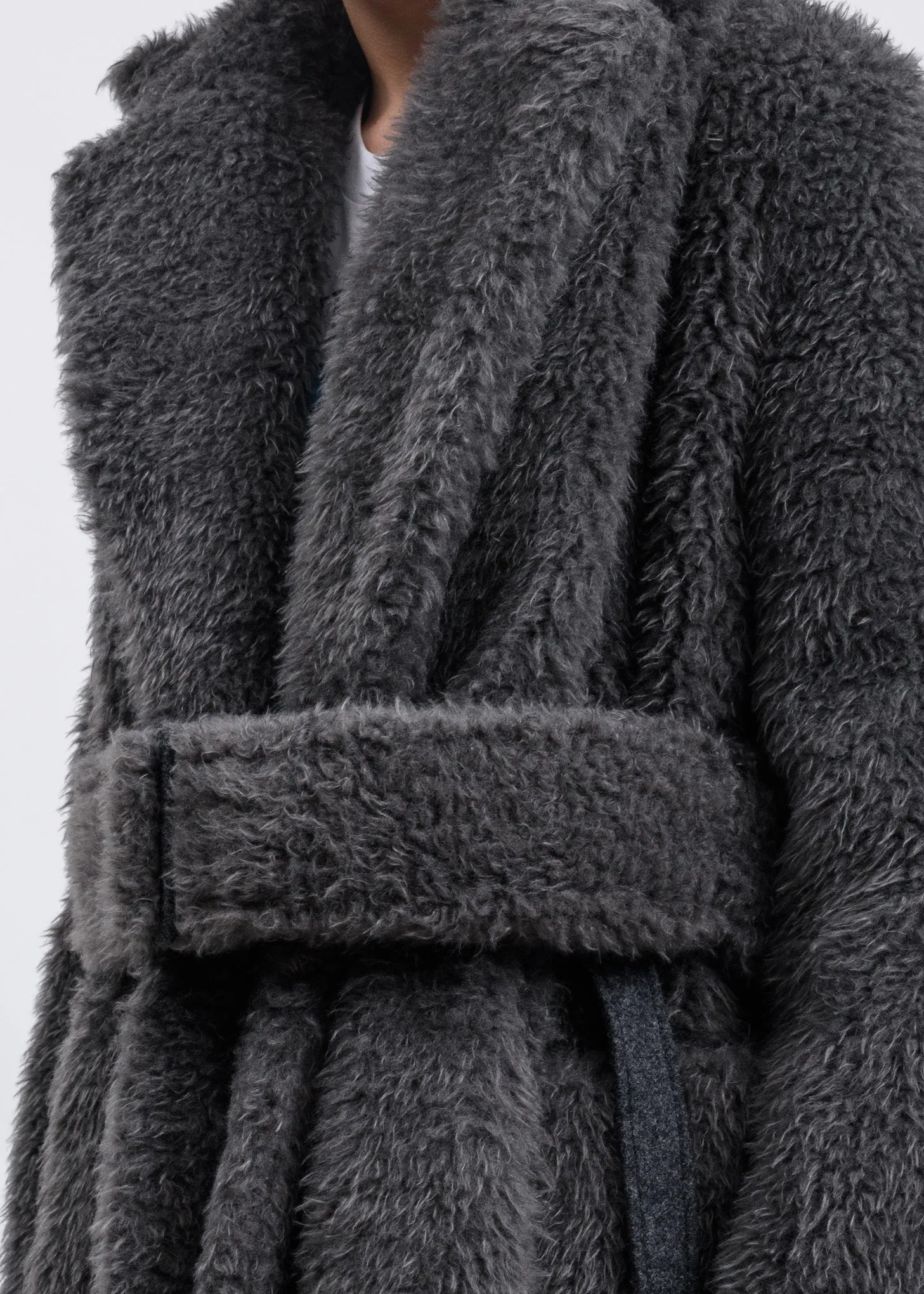 Charcoal Shaggy Fur Belted Coat