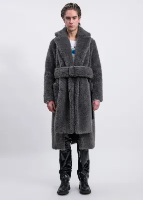 Charcoal Shaggy Fur Belted Coat