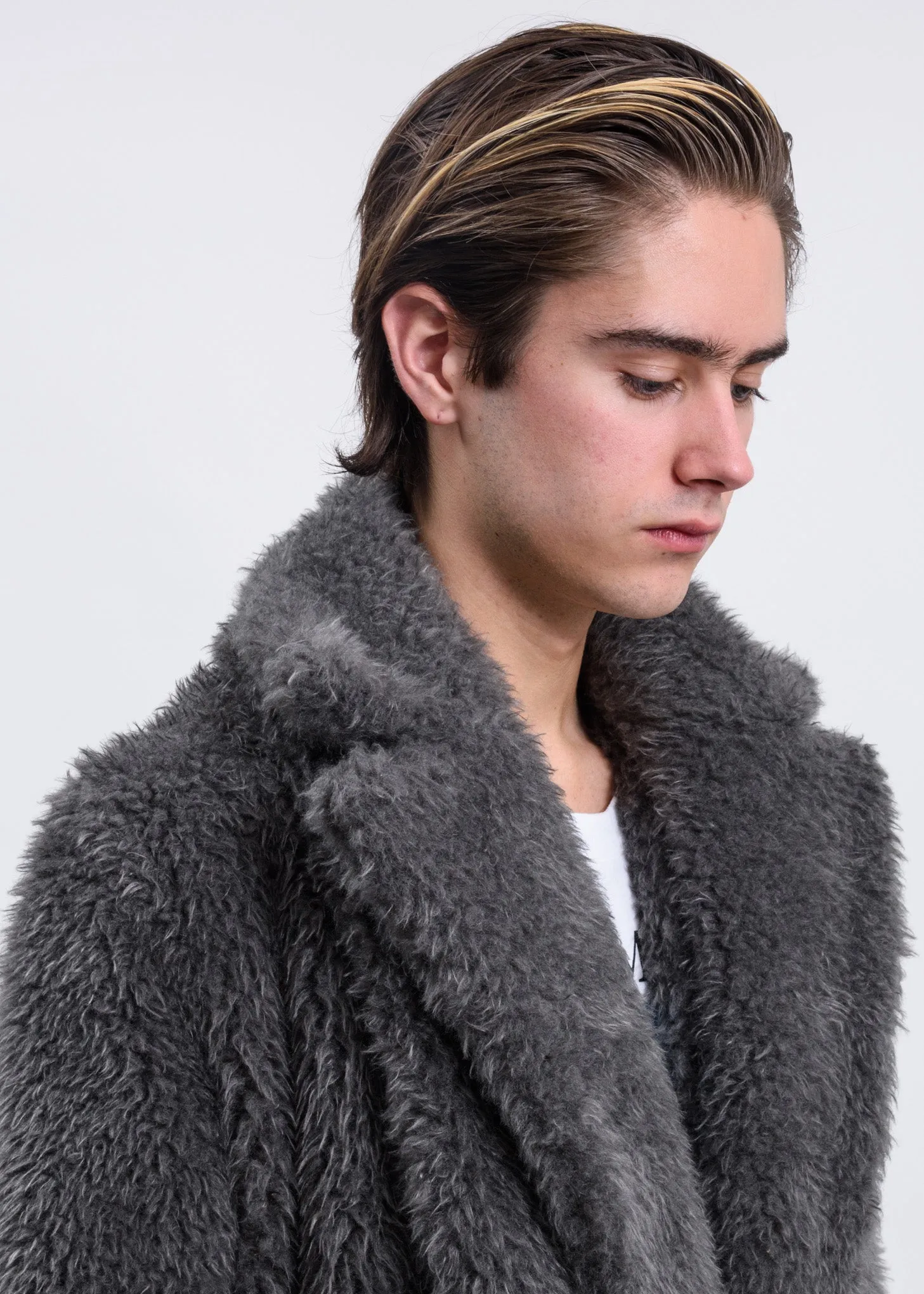 Charcoal Shaggy Fur Belted Coat