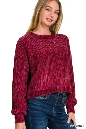 Chenille Comfort Crop Sweater in Cabernet