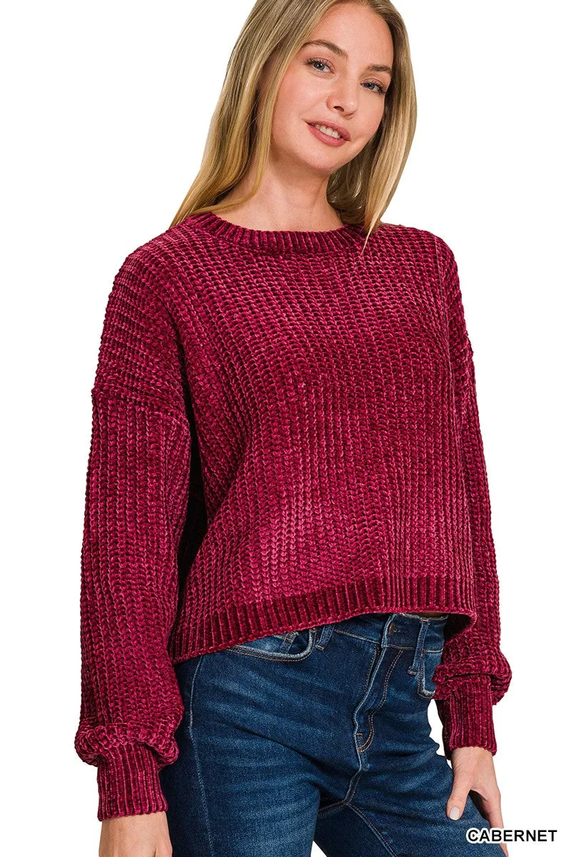 Chenille Comfort Crop Sweater in Cabernet