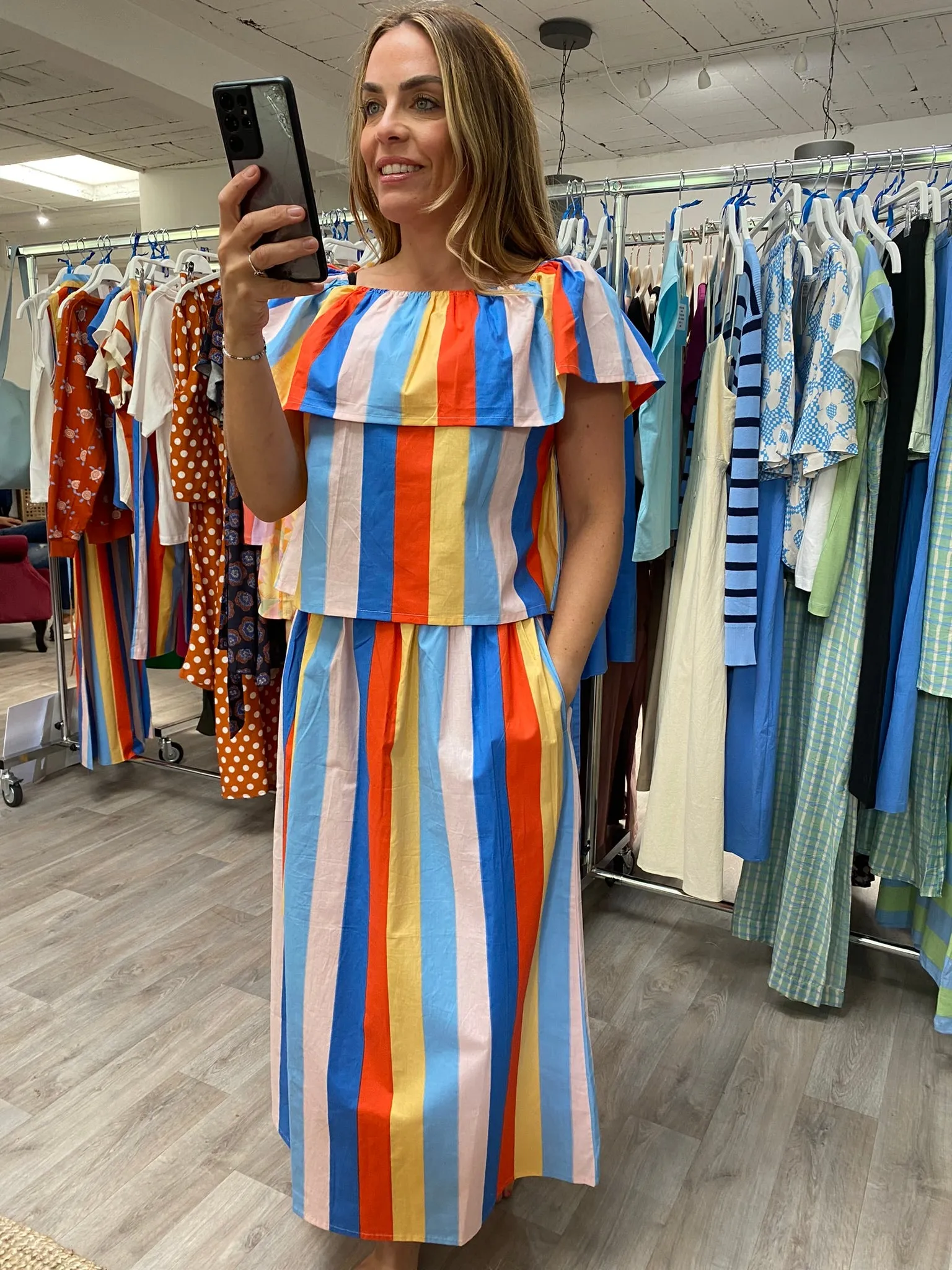 Compania Fantastica Beach Stripes flared midi skirt