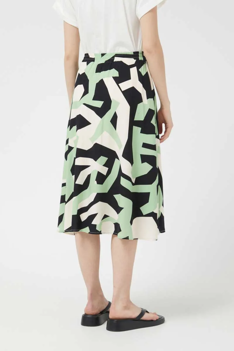 Compania Fantastica Sage Green Geometric Print Flared Midi Skirt
