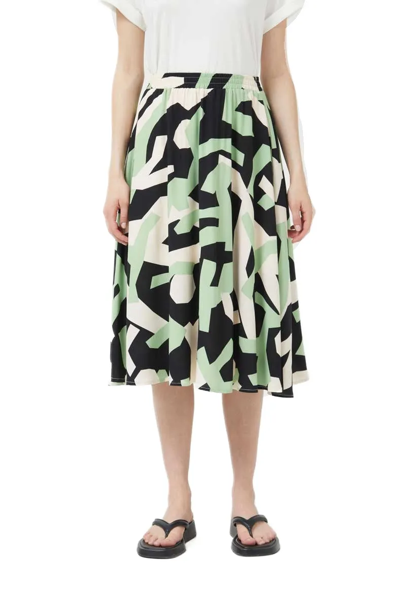 Compania Fantastica Sage Green Geometric Print Flared Midi Skirt