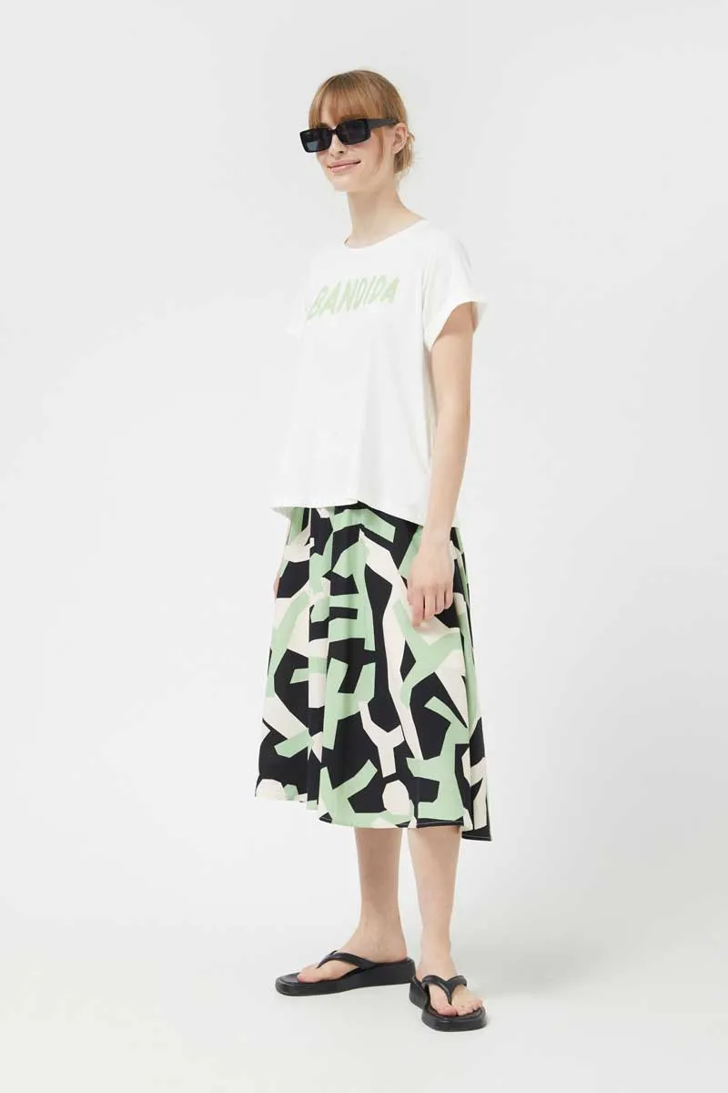 Compania Fantastica Sage Green Geometric Print Flared Midi Skirt