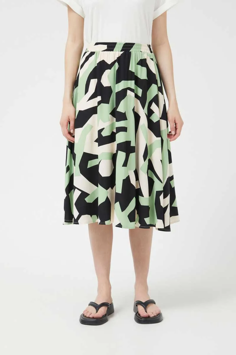 Compania Fantastica Sage Green Geometric Print Flared Midi Skirt