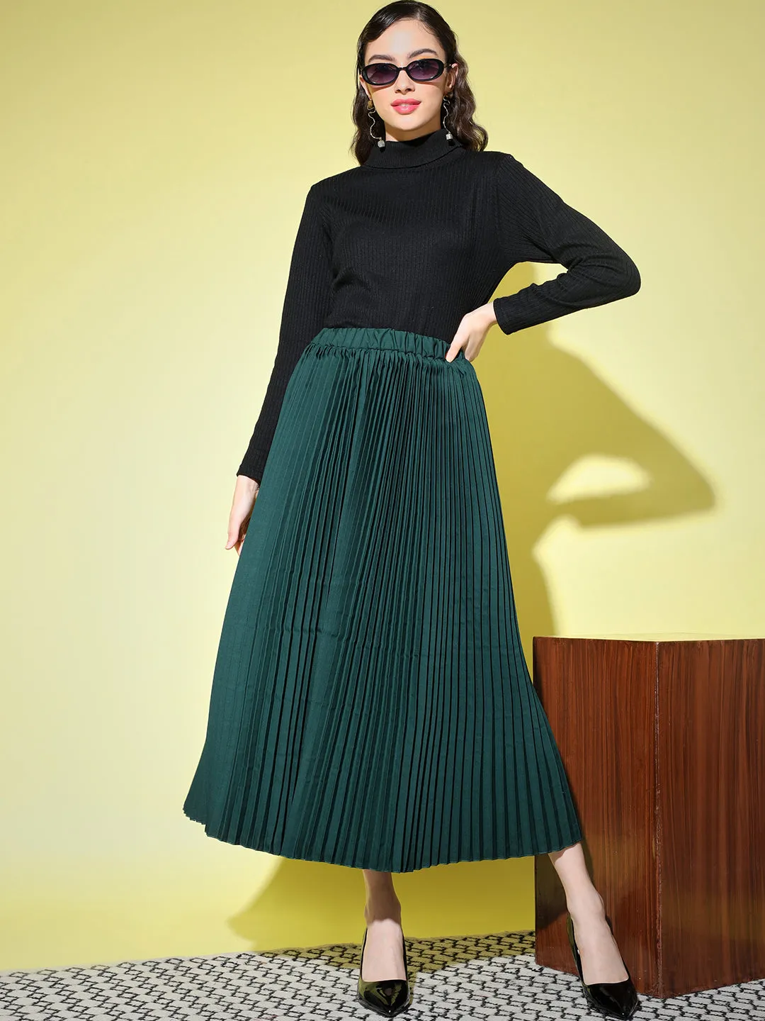 Crepe Pleated Women Skirt-3005-3006