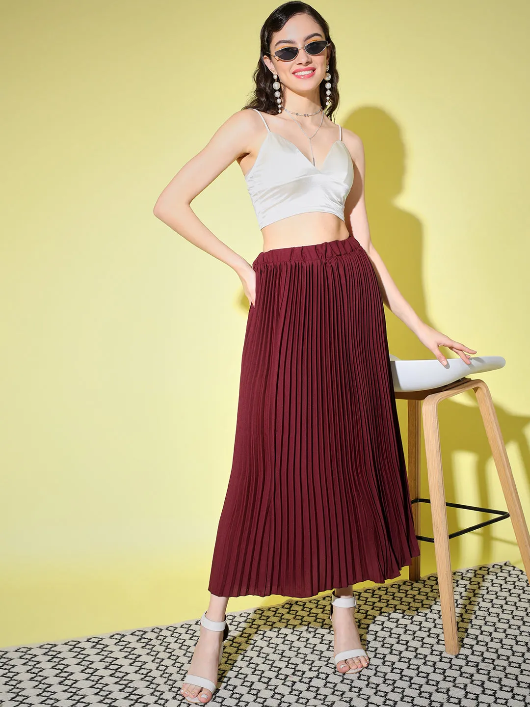 Crepe Pleated Women Skirt-3005-3006
