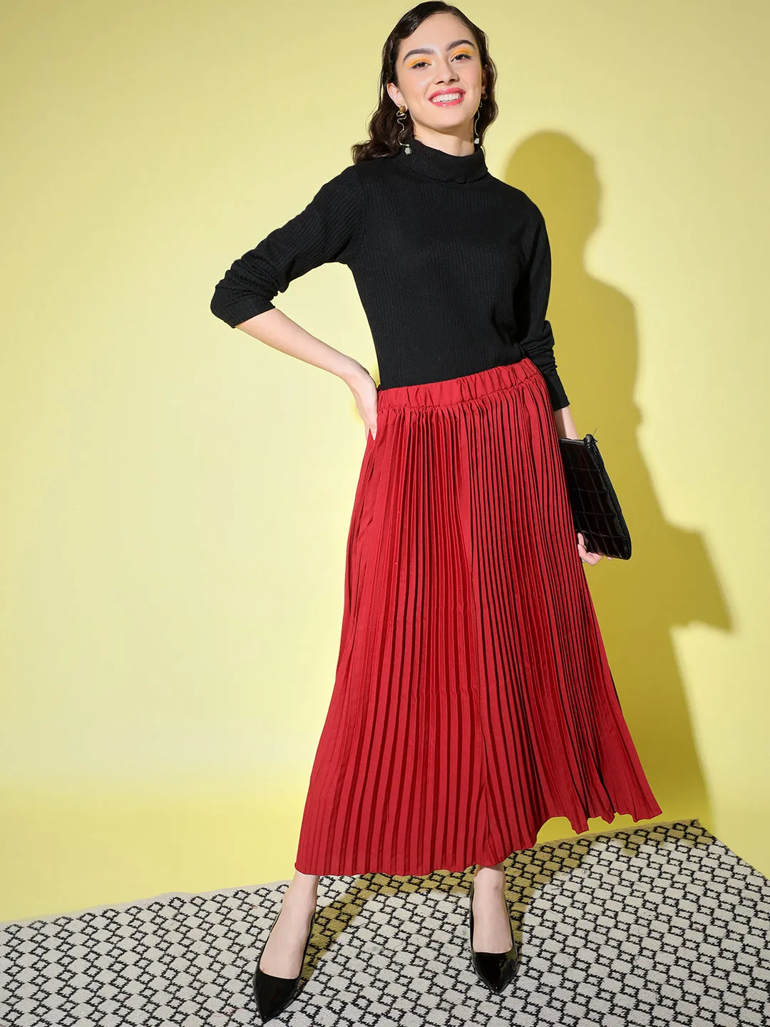 Crepe Pleated Women Skirt-3005-3006