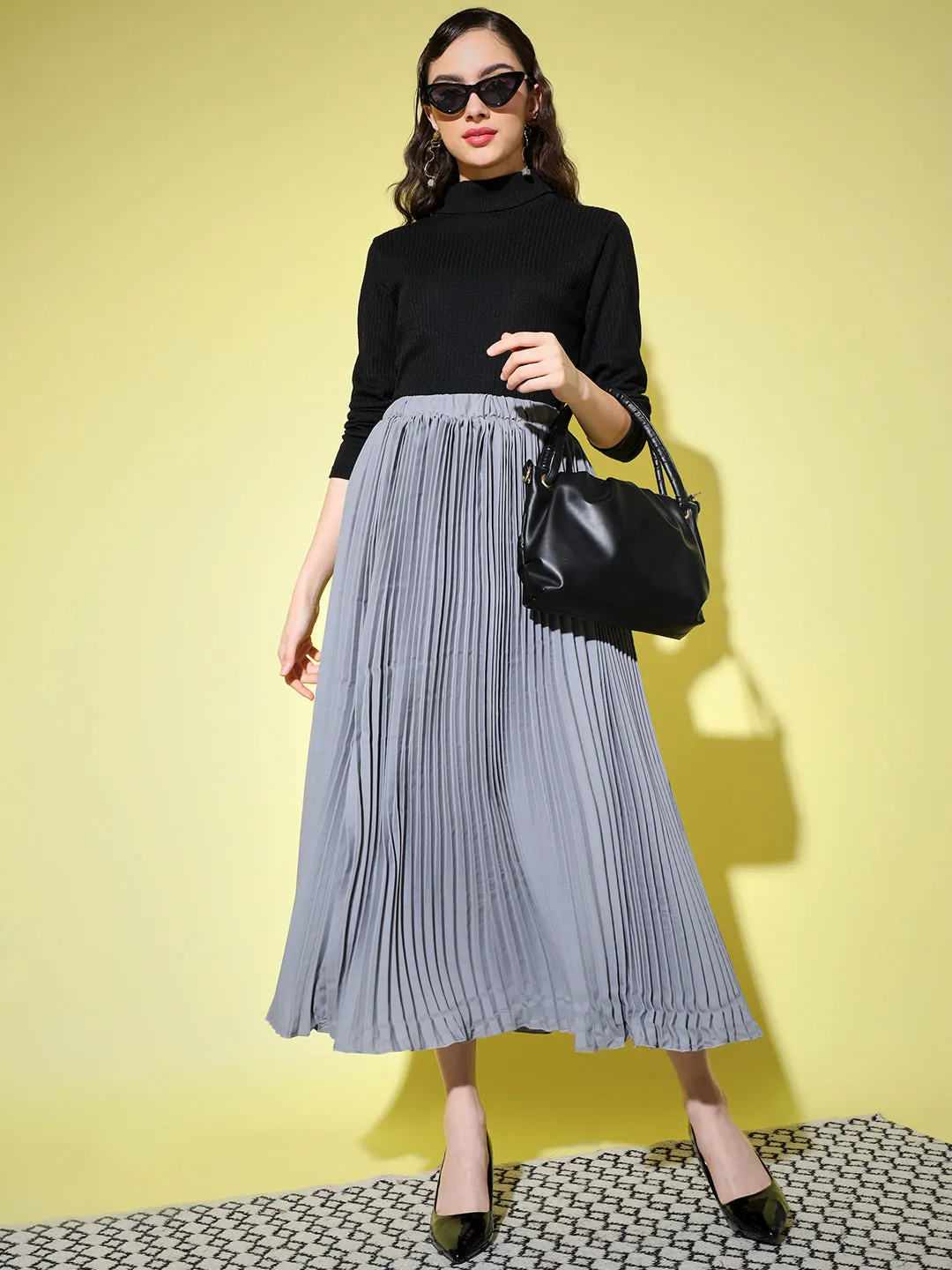Crepe Pleated Women Skirt-3005-3006