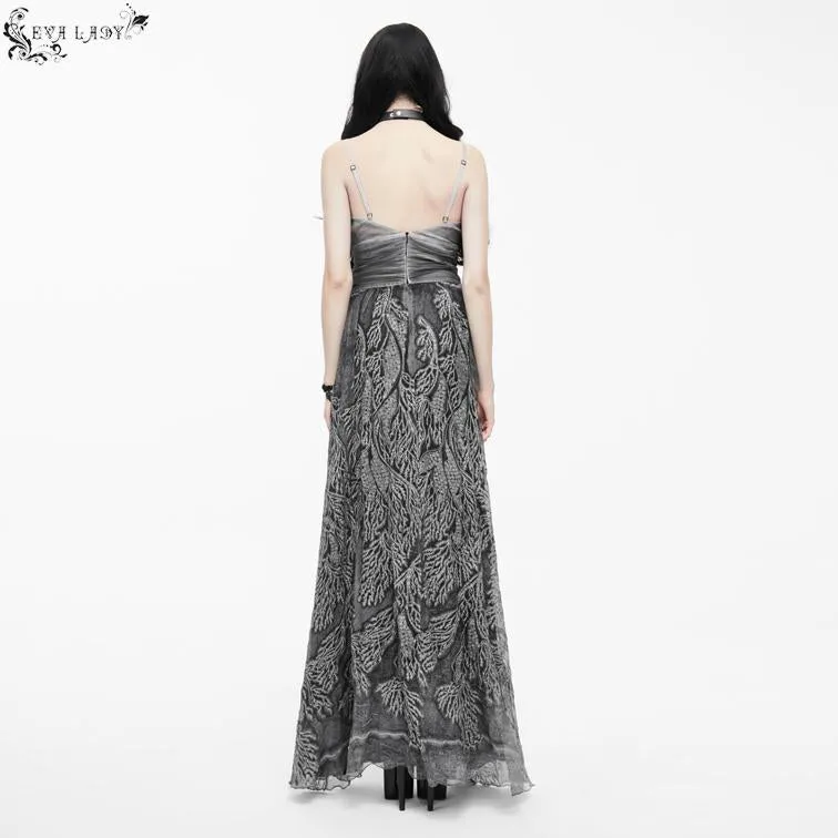 'Elyria' Gothic Halter Neck Dress With Embroidery