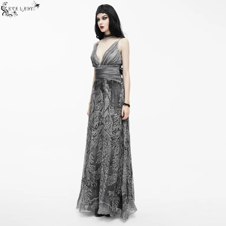 'Elyria' Gothic Halter Neck Dress With Embroidery