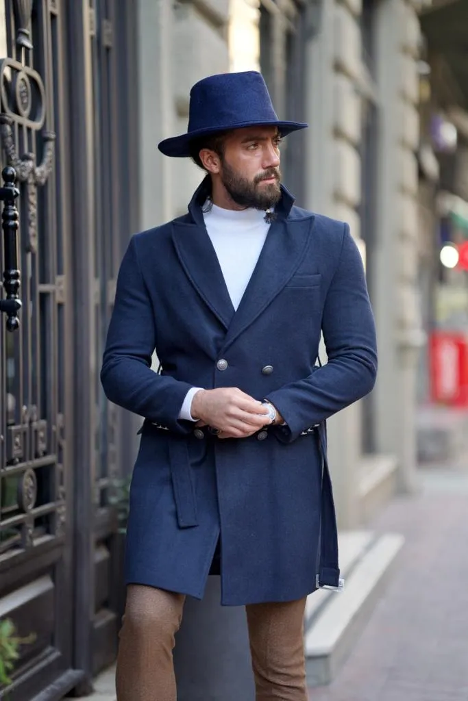 Evan Slim Fit Fur Detailed Blue Cachet Winter Coat