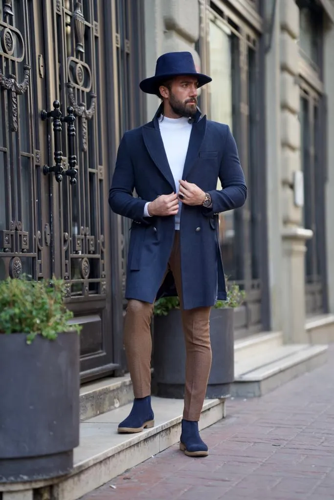 Evan Slim Fit Fur Detailed Blue Cachet Winter Coat