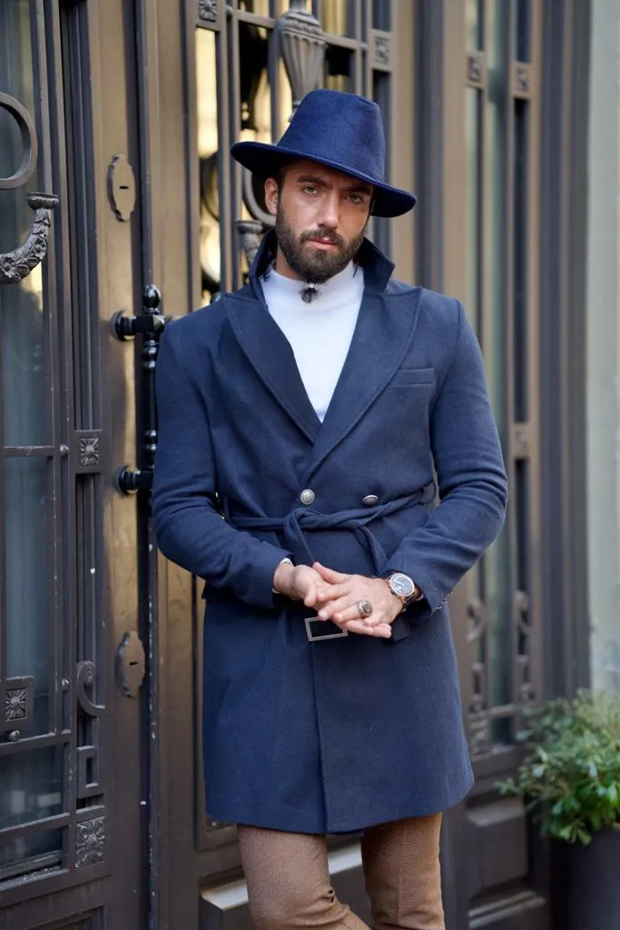 Evan Slim Fit Fur Detailed Blue Cachet Winter Coat