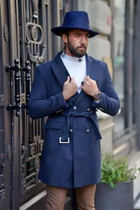 Evan Slim Fit Fur Detailed Blue Cachet Winter Coat