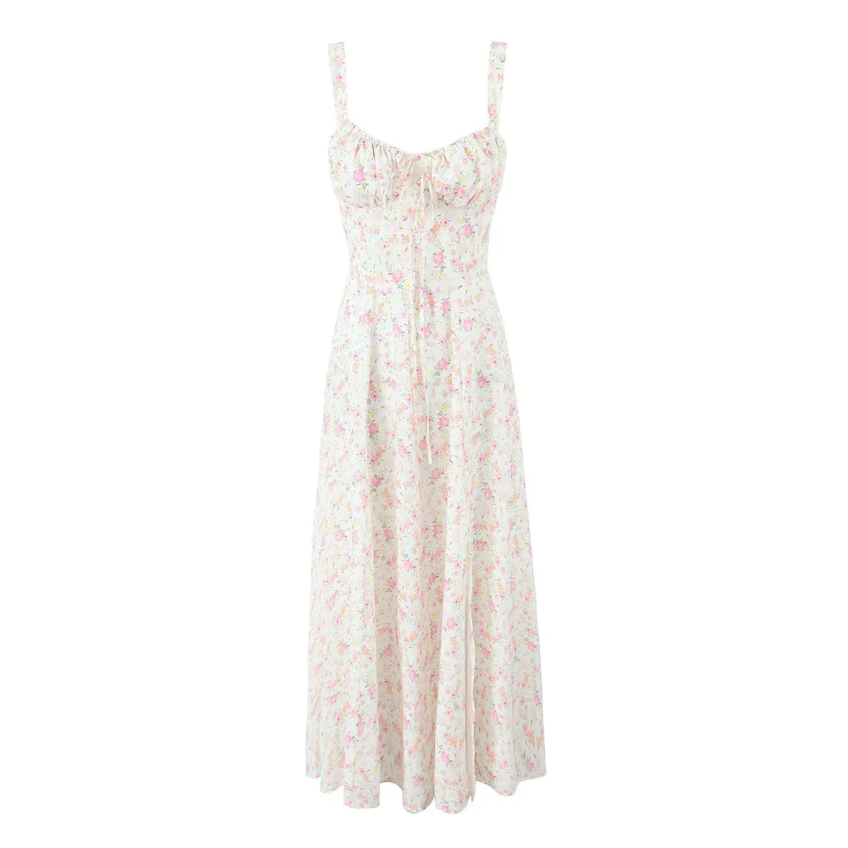 Floral Tie-Up Frill Midi Dress