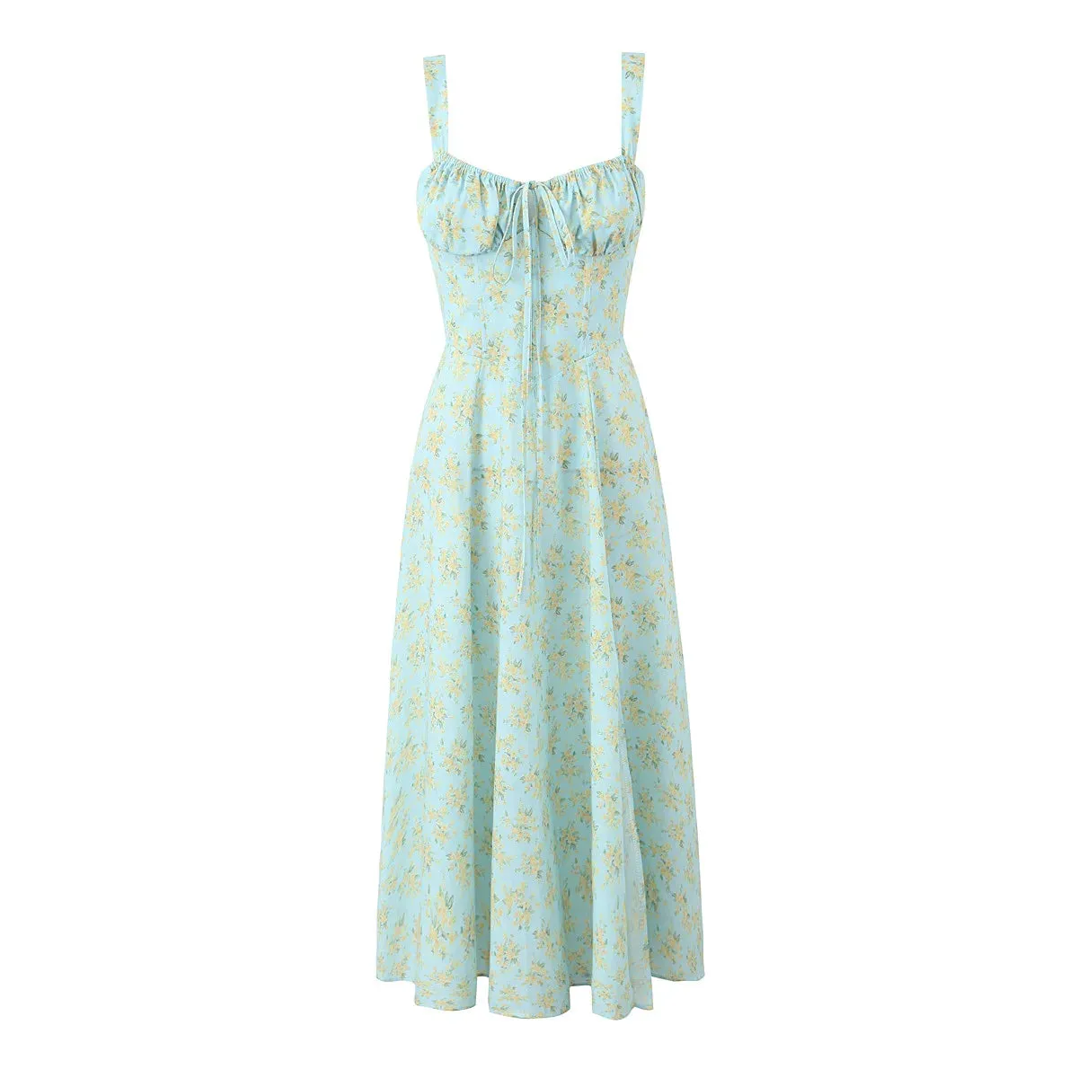 Floral Tie-Up Frill Midi Dress