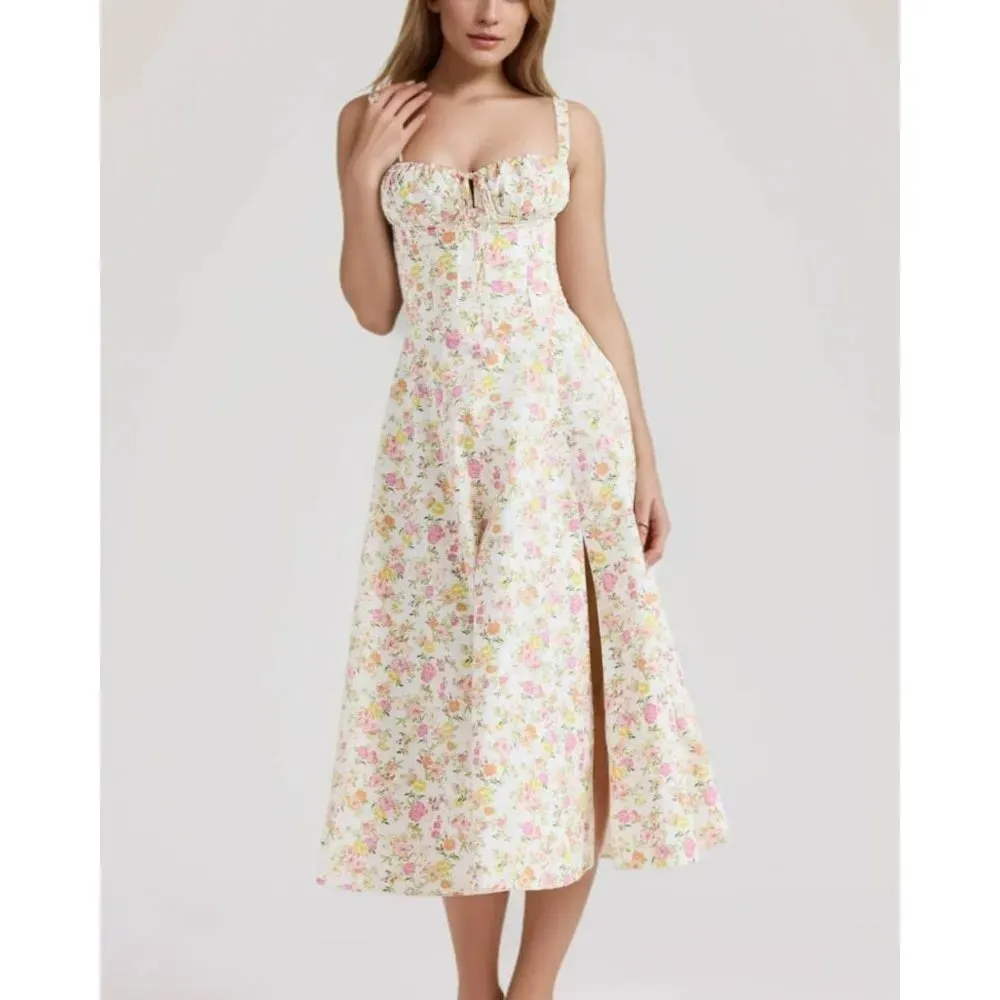 Floral Tie-Up Frill Midi Dress