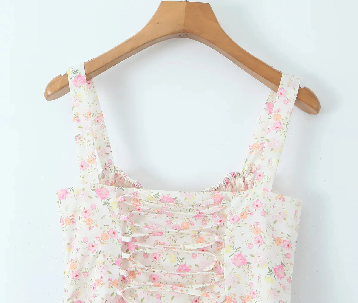 Floral Tie-Up Frill Midi Dress