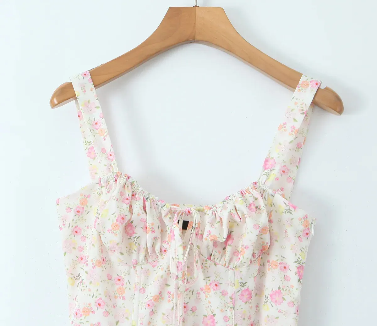 Floral Tie-Up Frill Midi Dress