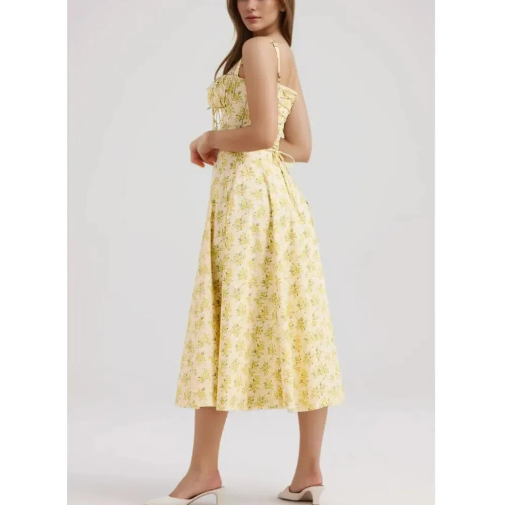 Floral Tie-Up Frill Midi Dress