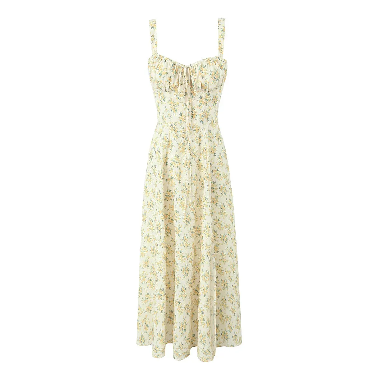 Floral Tie-Up Frill Midi Dress