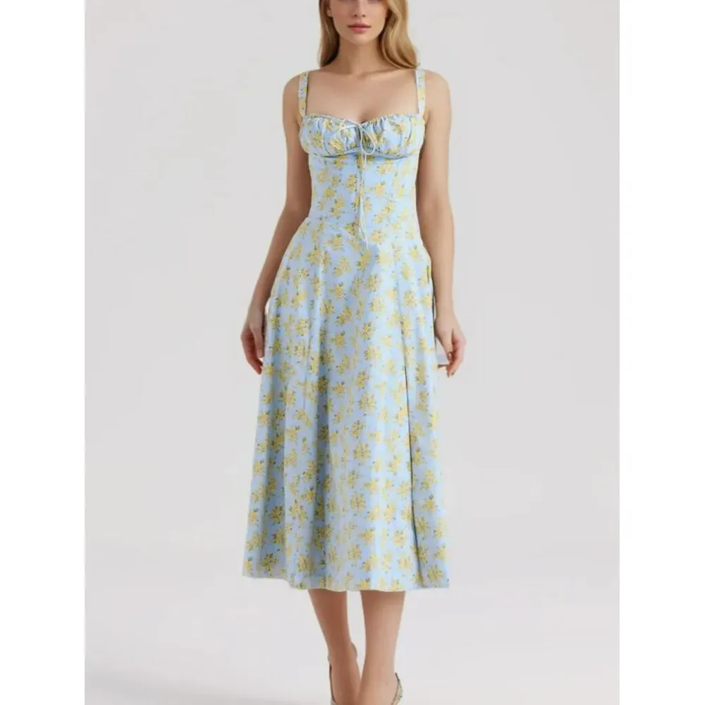 Floral Tie-Up Frill Midi Dress