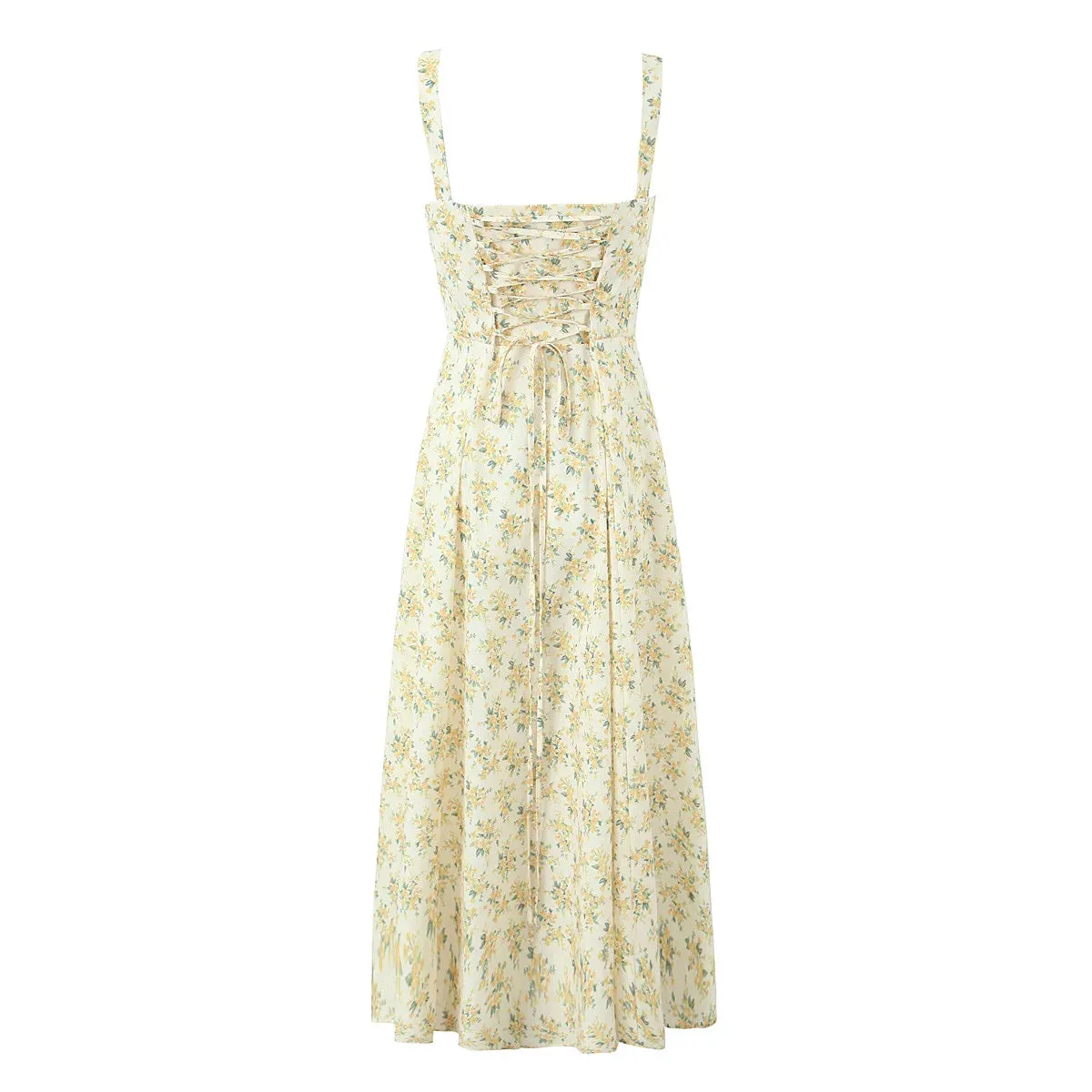 Floral Tie-Up Frill Midi Dress